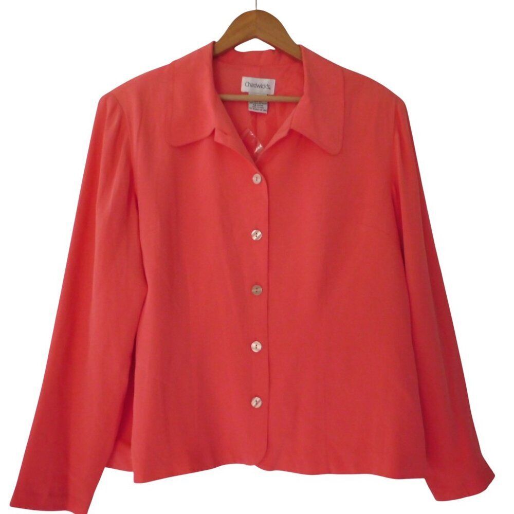 NEW Chadwicks womens 100% Silk Blazer Jacket PInk Coral Lined Size 18W